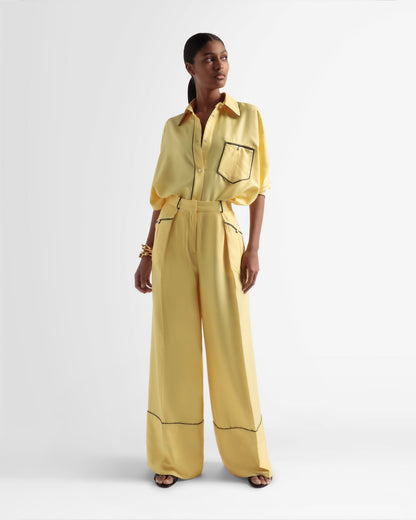 Wide Leg Silk Pants In Yellow
