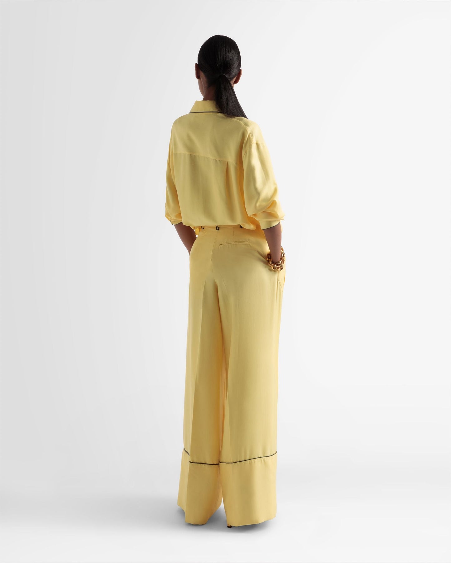 Wide Leg Silk Pants In Yellow