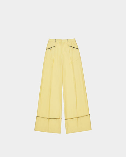 Wide Leg Silk Pants In Yellow