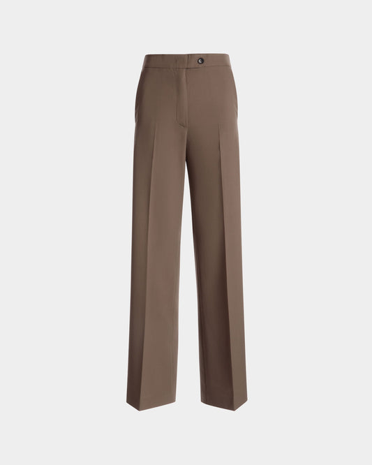 Pants in Taupe Wool and Synthetic Fabric